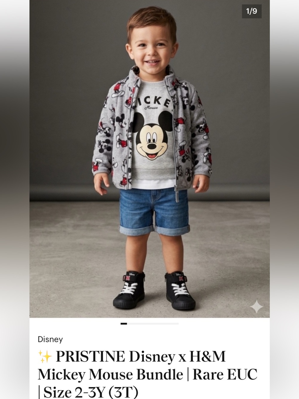 EUC H&M Kids Disney Mickey Mouse Fleece Shell Jacket (Size 2-3 Yrs) EUC